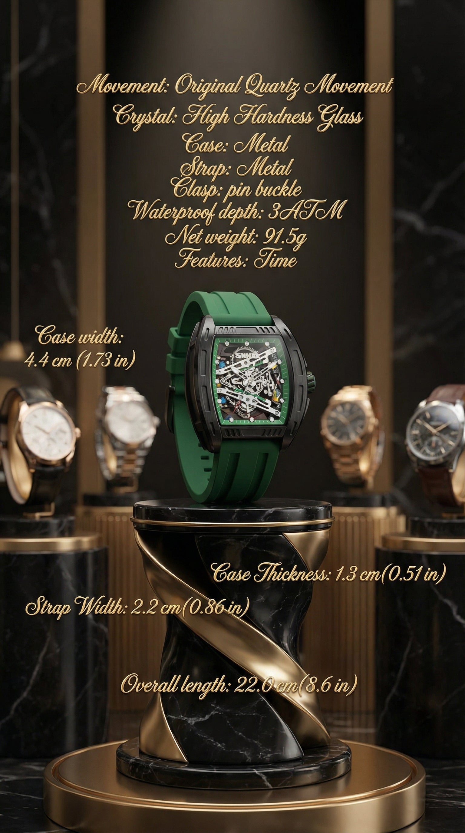 VERDE GT Sport: Men's Green Tonneau Watch | Quartz Precision